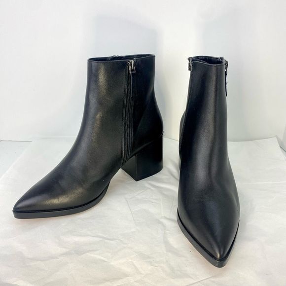Paolo Shoes - L Paolo Womens Black Leather Low Mid-Height Pointed Toe Fashion Booties